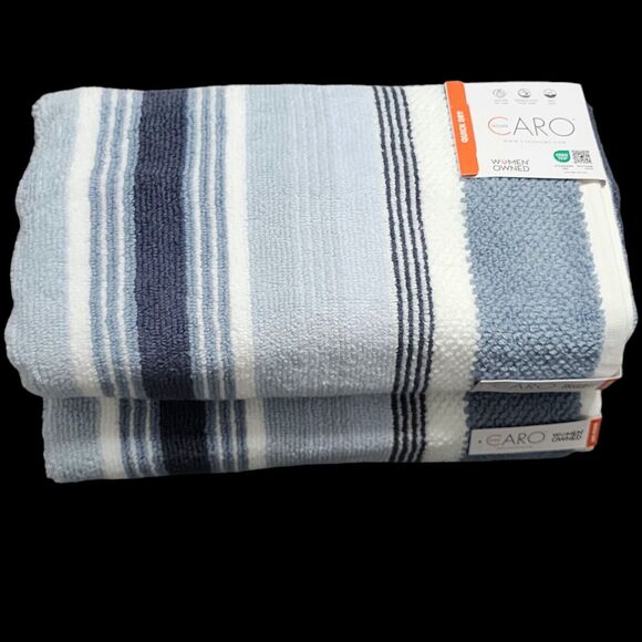 Caro Home 8pc Blue And White Striped Cotton Towel Set 2 Bath‎ 2 Hand 4 Tip NEW - Picture 8 of 13